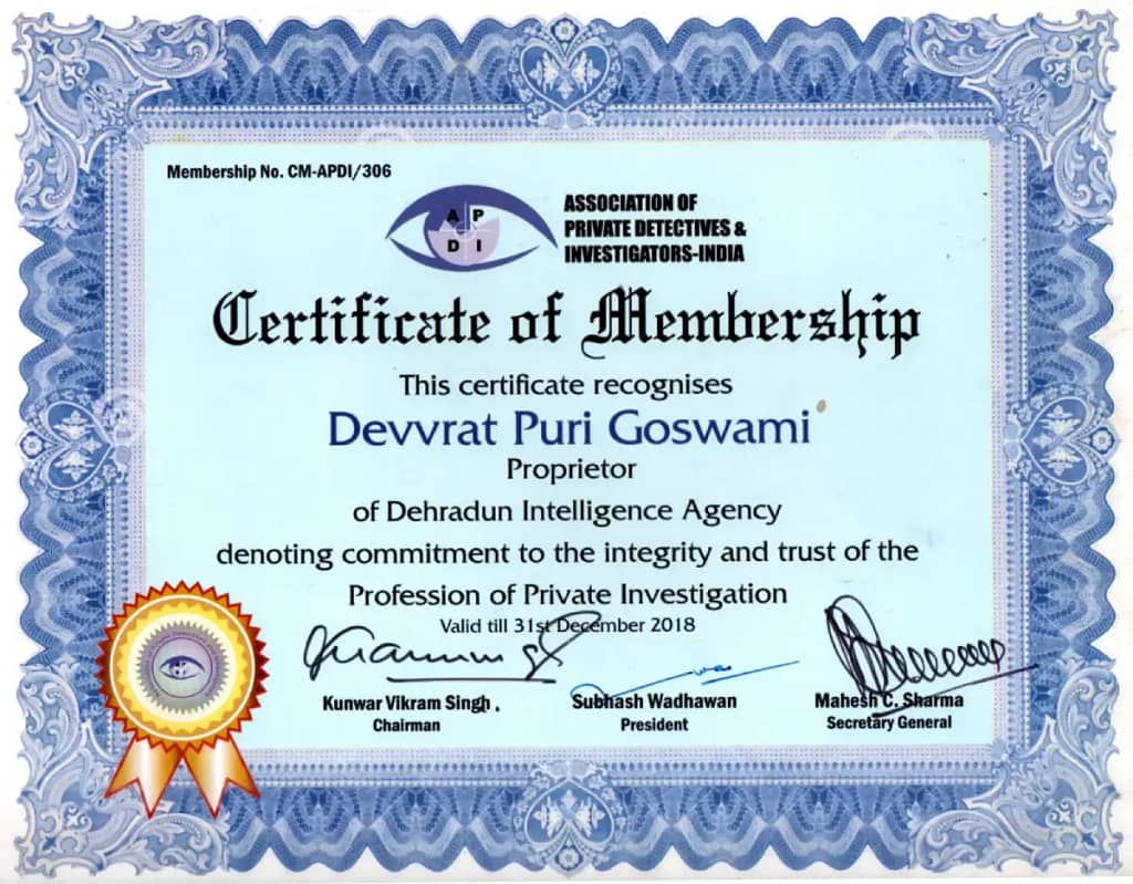 APDI Certificate of Membership 2018