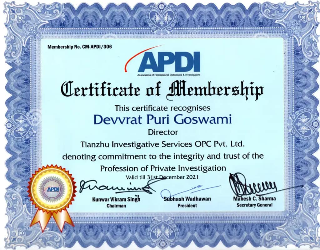 APDI Certificate of Membership 2021